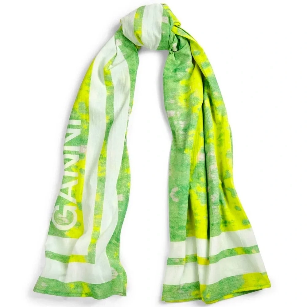 NWT Ganni Tie-dye Voile Scarf organic cotton green and yellow​